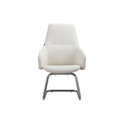 LeisureMod Celeste Modern Leather Conference Office Chair with Upholstered Seat and Armrest - White