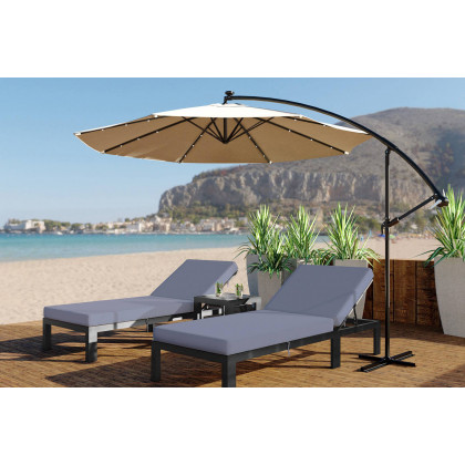 LeisureMod Chelsea Modern Outdoor Black Chaise Lounge Chair with Cushions - Blue