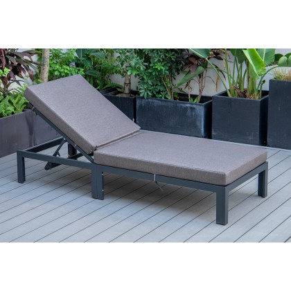 LeisureMod Chelsea Modern Outdoor Black Chaise Lounge Chair with Cushions - Blue