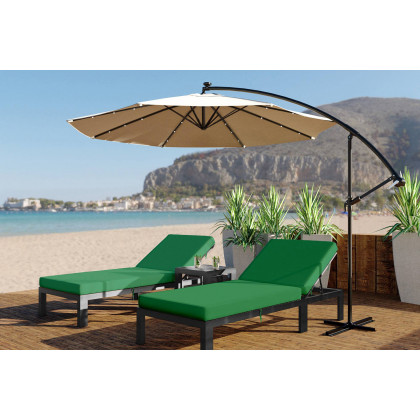 LeisureMod Chelsea Modern Outdoor Black Chaise Lounge Chair with Cushions - Green