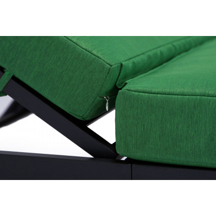 LeisureMod Chelsea Modern Outdoor Black Chaise Lounge Chair with Cushions - Green