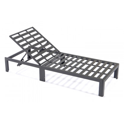 LeisureMod Chelsea Modern Outdoor Black Chaise Lounge Chair with Cushions - Light Gray