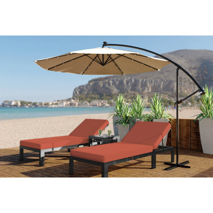 LeisureMod Chelsea Modern Outdoor Black Chaise Lounge Chair with Cushions - Orange