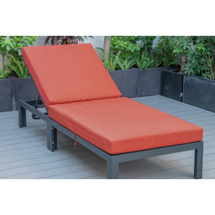 LeisureMod Chelsea Modern Outdoor Black Chaise Lounge Chair with Cushions - Orange