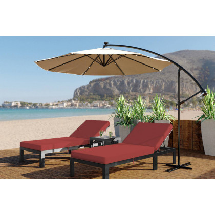 LeisureMod Chelsea Modern Outdoor Black Chaise Lounge Chair with Cushions - Red