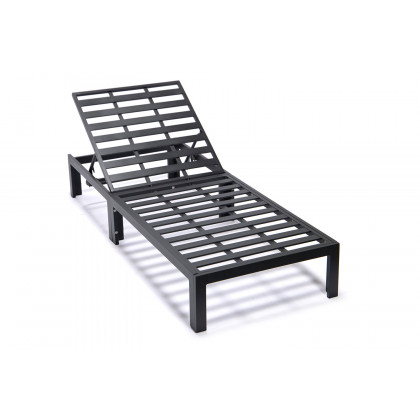LeisureMod Chelsea Modern Outdoor Black Chaise Lounge Chair with Cushions - Red