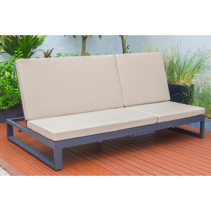 LeisureMod Chelsea Convertible Double Chaise Lounge Chair and Sofa with Cushions - Beige, Black