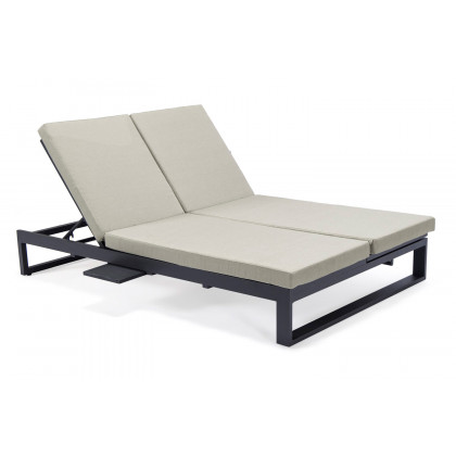 LeisureMod Chelsea Convertible Double Chaise Lounge Chair and Sofa with Cushions - Beige, Black