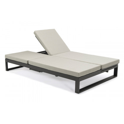 LeisureMod Chelsea Convertible Double Chaise Lounge Chair and Sofa with Cushions - Beige, Black