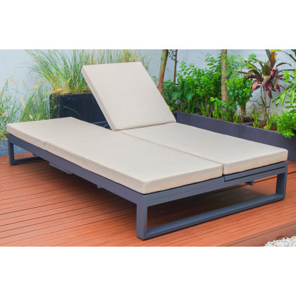 LeisureMod Chelsea Convertible Double Chaise Lounge Chair and Sofa with Cushions - Beige, Black