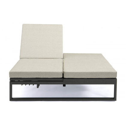 LeisureMod Chelsea Convertible Double Chaise Lounge Chair and Sofa with Cushions - Beige, Black
