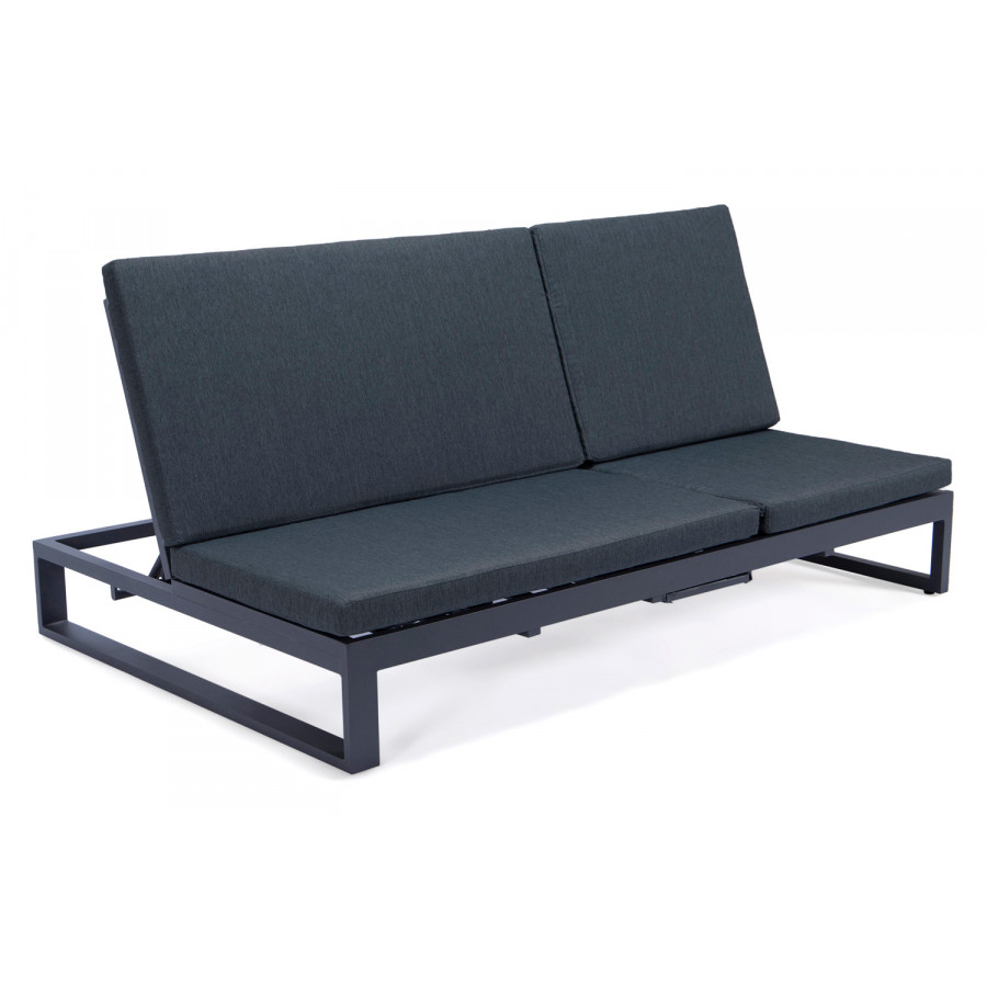 LeisureMod Chelsea Convertible Double Chaise Lounge Chair and Sofa with Cushions - Black, Black