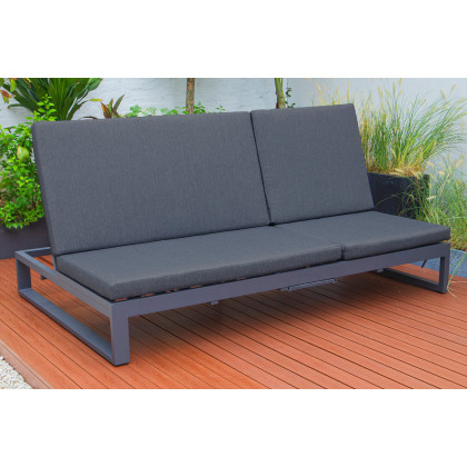 LeisureMod Chelsea Convertible Double Chaise Lounge Chair and Sofa with Cushions - Black, Black
