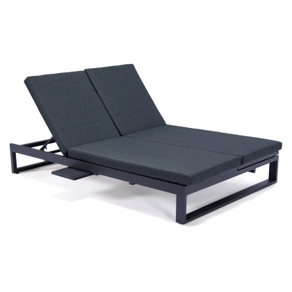 LeisureMod Chelsea Convertible Double Chaise Lounge Chair and Sofa with Cushions - Black, Black