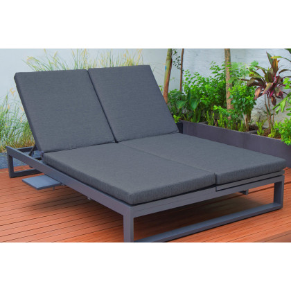 LeisureMod Chelsea Convertible Double Chaise Lounge Chair and Sofa with Cushions - Black, Black