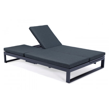 LeisureMod Chelsea Convertible Double Chaise Lounge Chair and Sofa with Cushions - Black, Black
