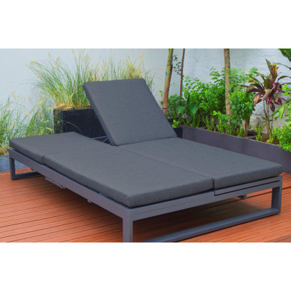 LeisureMod Chelsea Convertible Double Chaise Lounge Chair and Sofa with Cushions - Black, Black