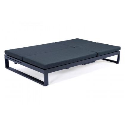 LeisureMod Chelsea Convertible Double Chaise Lounge Chair and Sofa with Cushions - Black, Black