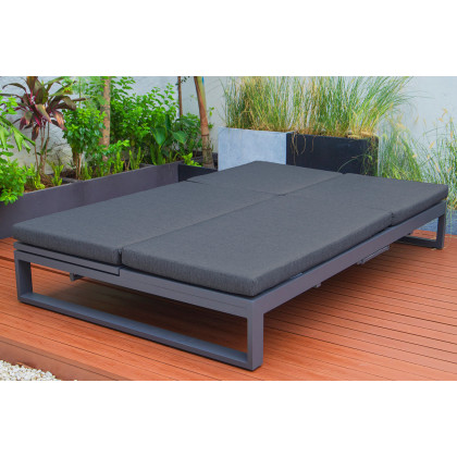 LeisureMod Chelsea Convertible Double Chaise Lounge Chair and Sofa with Cushions - Black, Black