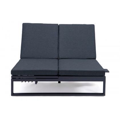 LeisureMod Chelsea Convertible Double Chaise Lounge Chair and Sofa with Cushions - Black, Black