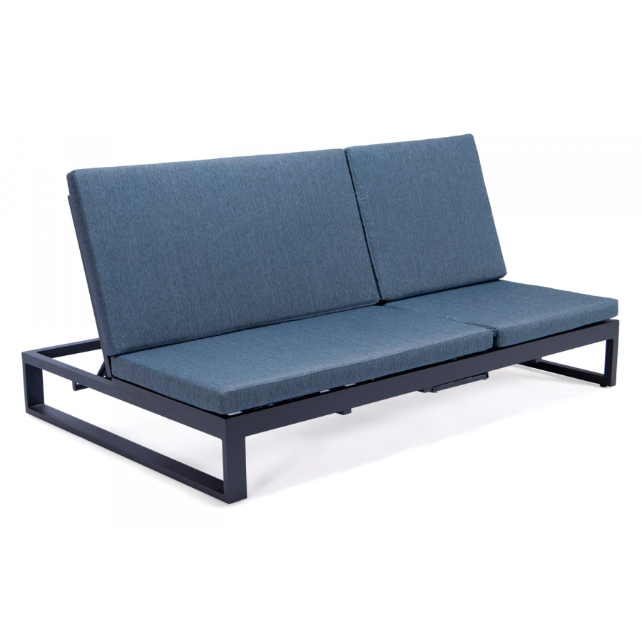 LeisureMod Chelsea Convertible Double Chaise Lounge Chair and Sofa with Cushions - Blue, Black