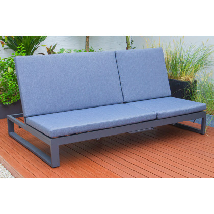 LeisureMod Chelsea Convertible Double Chaise Lounge Chair and Sofa with Cushions - Blue, Black