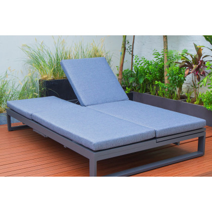 LeisureMod Chelsea Convertible Double Chaise Lounge Chair and Sofa with Cushions - Blue, Black