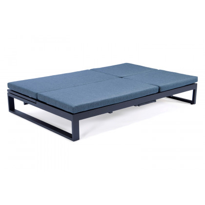 LeisureMod Chelsea Convertible Double Chaise Lounge Chair and Sofa with Cushions - Blue, Black