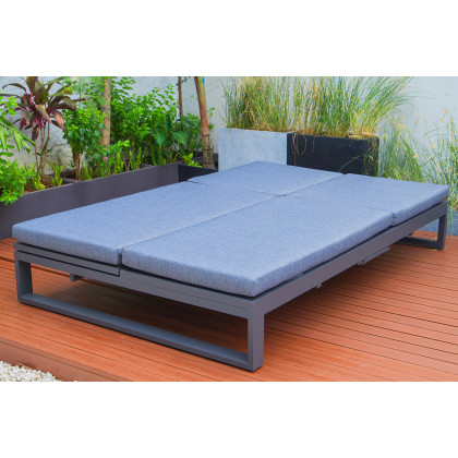LeisureMod Chelsea Convertible Double Chaise Lounge Chair and Sofa with Cushions - Blue, Black
