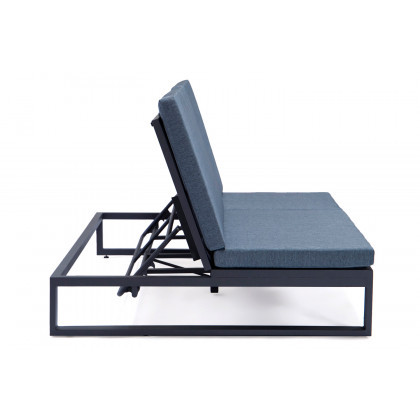 LeisureMod Chelsea Convertible Double Chaise Lounge Chair and Sofa with Cushions - Blue, Black