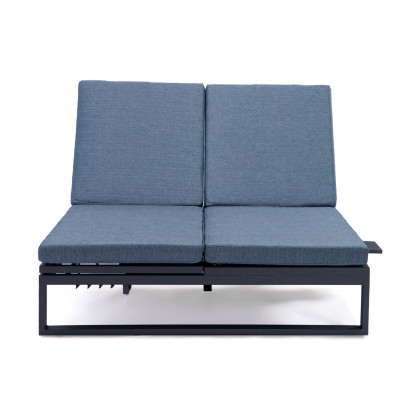 LeisureMod Chelsea Convertible Double Chaise Lounge Chair and Sofa with Cushions - Blue, Black