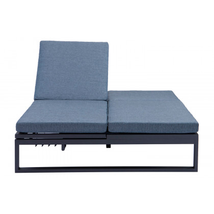 LeisureMod Chelsea Convertible Double Chaise Lounge Chair and Sofa with Cushions - Blue, Black
