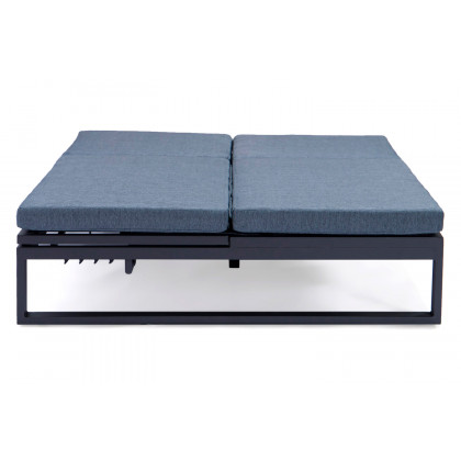 LeisureMod Chelsea Convertible Double Chaise Lounge Chair and Sofa with Cushions - Blue, Black