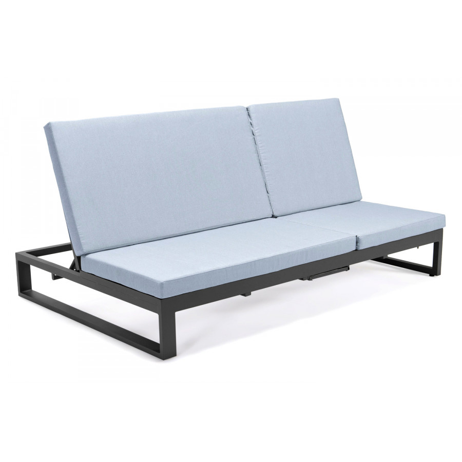 LeisureMod Chelsea Convertible Double Chaise Lounge Chair and Sofa with Cushions - Light Gray, Black