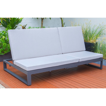 LeisureMod Chelsea Convertible Double Chaise Lounge Chair and Sofa with Cushions - Light Gray, Black