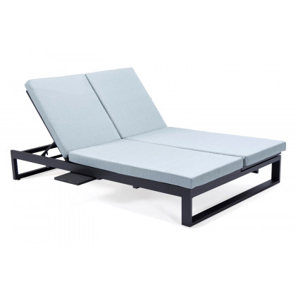 LeisureMod Chelsea Convertible Double Chaise Lounge Chair and Sofa with Cushions - Light Gray, Black
