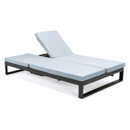 LeisureMod Chelsea Convertible Double Chaise Lounge Chair and Sofa with Cushions - Light Gray, Black