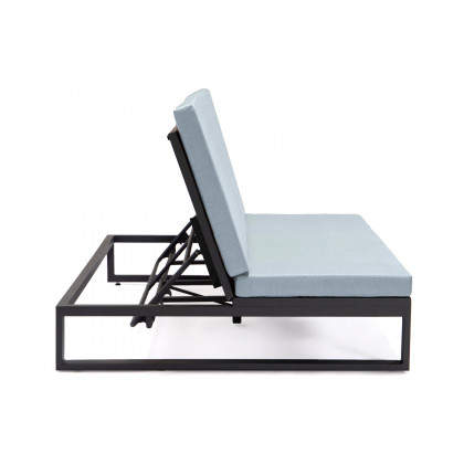 LeisureMod Chelsea Convertible Double Chaise Lounge Chair and Sofa with Cushions - Light Gray, Black