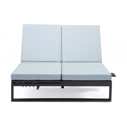 LeisureMod Chelsea Convertible Double Chaise Lounge Chair and Sofa with Cushions - Light Gray, Black