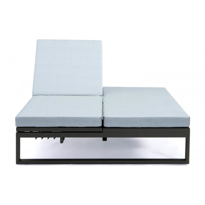 LeisureMod Chelsea Convertible Double Chaise Lounge Chair and Sofa with Cushions - Light Gray, Black