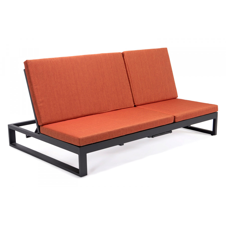 LeisureMod Chelsea Convertible Double Chaise Lounge Chair and Sofa with Cushions - Orange, Black