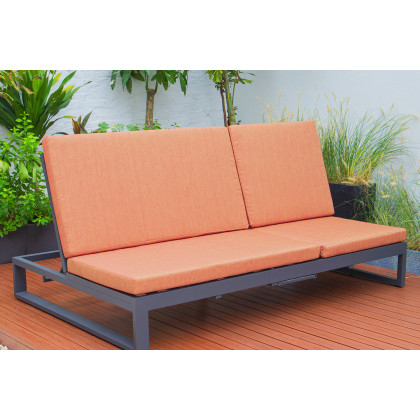 LeisureMod Chelsea Convertible Double Chaise Lounge Chair and Sofa with Cushions - Orange, Black