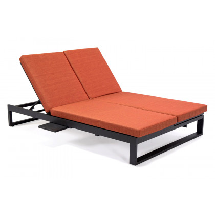 LeisureMod Chelsea Convertible Double Chaise Lounge Chair and Sofa with Cushions - Orange, Black