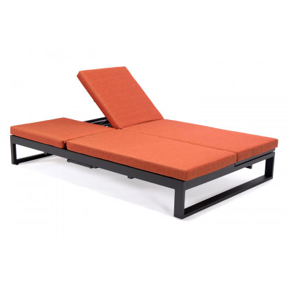 LeisureMod Chelsea Convertible Double Chaise Lounge Chair and Sofa with Cushions - Orange, Black