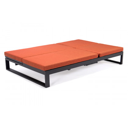 LeisureMod Chelsea Convertible Double Chaise Lounge Chair and Sofa with Cushions - Orange, Black