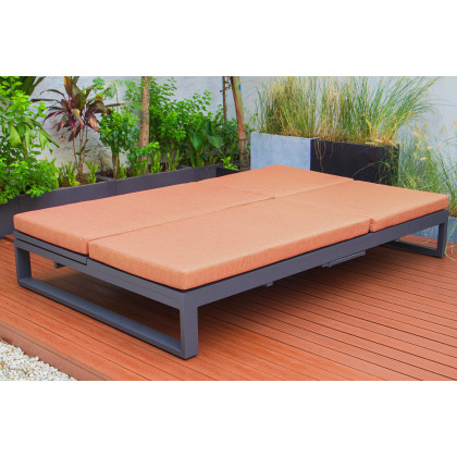 LeisureMod Chelsea Convertible Double Chaise Lounge Chair and Sofa with Cushions - Orange, Black