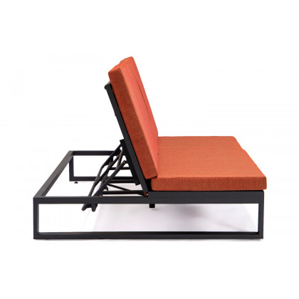 LeisureMod Chelsea Convertible Double Chaise Lounge Chair and Sofa with Cushions - Orange, Black