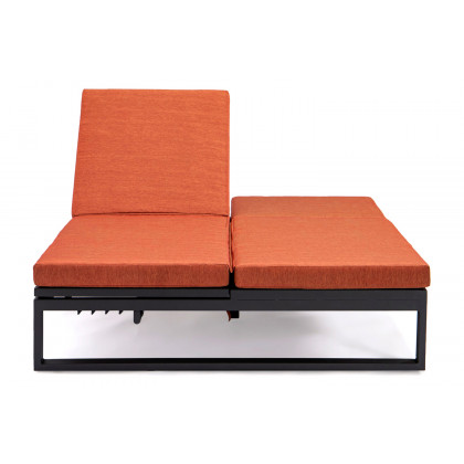 LeisureMod Chelsea Convertible Double Chaise Lounge Chair and Sofa with Cushions - Orange, Black