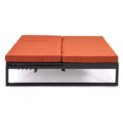 LeisureMod Chelsea Convertible Double Chaise Lounge Chair and Sofa with Cushions - Orange, Black