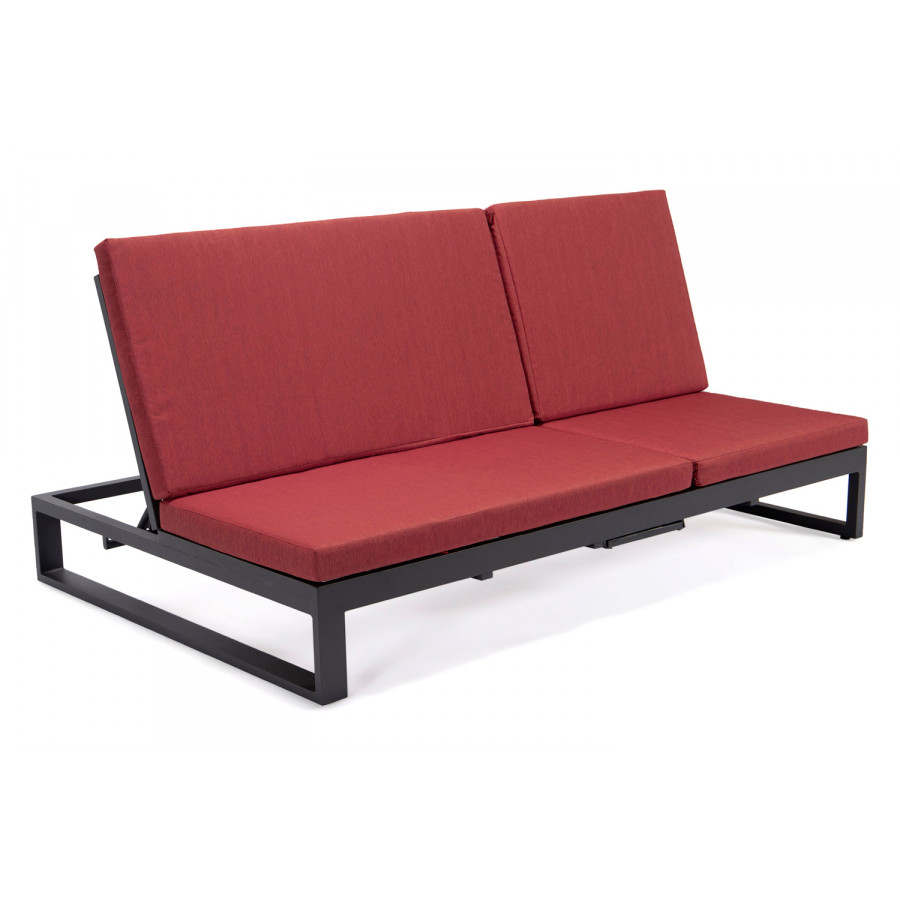 LeisureMod Chelsea Convertible Double Chaise Lounge Chair and Sofa with Cushions - Red, Black